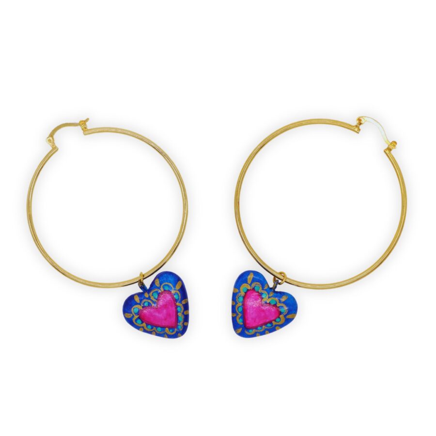 Arracadas Corazón Azul/Rosa Grande