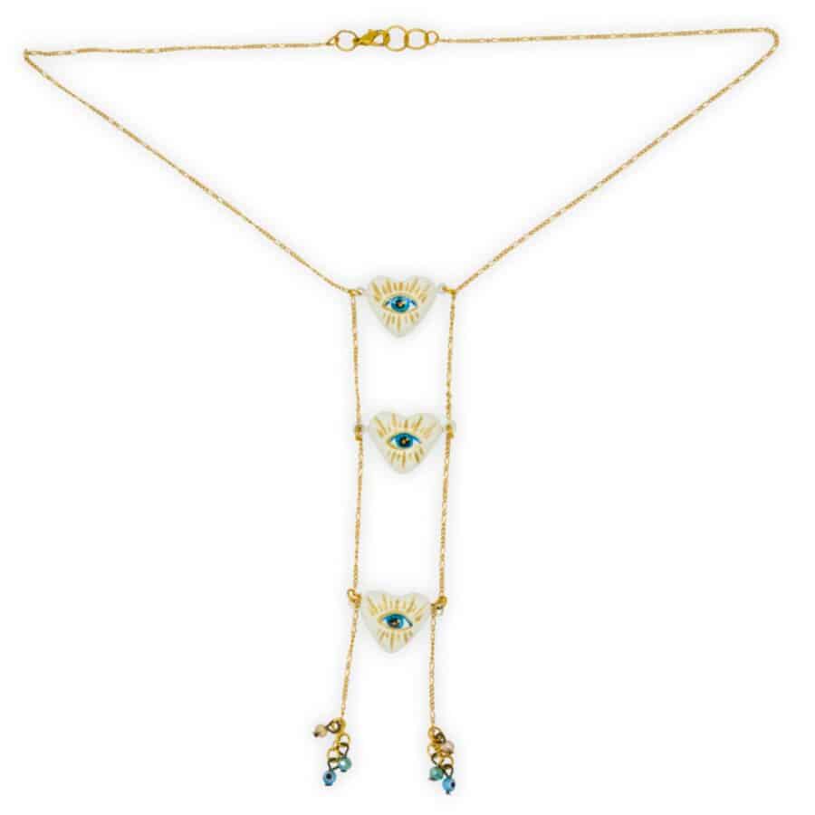Collar 3 Corazones Ojo Turco Blanco - Image 2